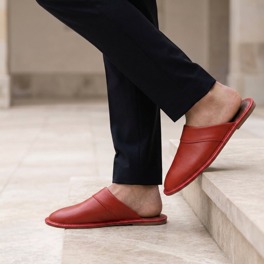 Men's Leather Slip-On Slippers | Open Heel Mule Angle