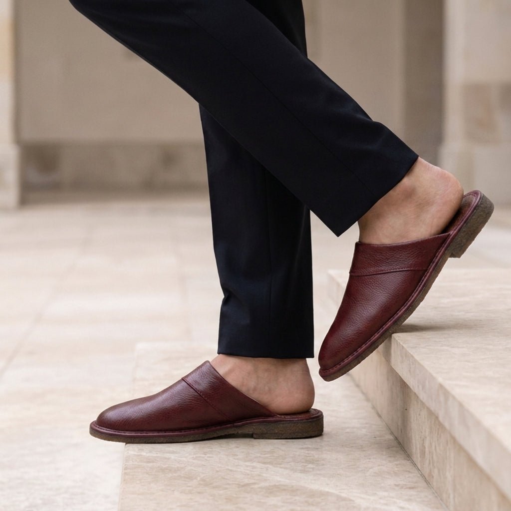 Men's Leather Slip-On Slippers | Open Heel Mule Full