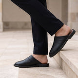Men's Leather Slip-On Slippers | Open Heel Mule