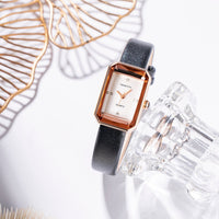 Men's Leather Strap Rectangle Watch | Faceted Bezel Angle
