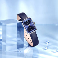 Men's Leather Strap Rectangle Watch | Faceted Bezel Full