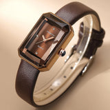 Men's Leather Strap Rectangle Watch | Faceted Bezel