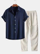 Conjunto de lino para hombre con cuello mao | Camisa y pantalones