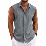 Camisa de hombre sin mangas, de mezcla de lino, con botones y cuello camisero | Corte holgado