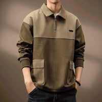 Men's Long Sleeve Polo Shirt | Color Block Quarter-Zip Detail