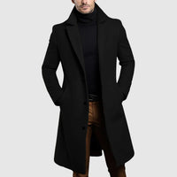 Men's Longline Single-Breasted Wool Coat | Lapel Front
