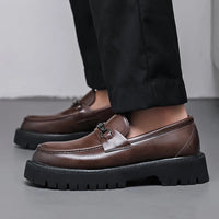 Men's Lug Sole Leather Dress Loafers | Metal Buckle Close Up
