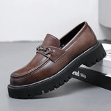 Men's Lug Sole Leather Dress Loafers | Metal Buckle
