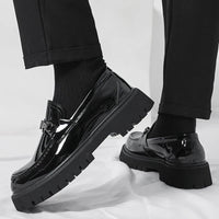 Men's Lug Sole Leather Dress Loafers | Metal Buckle View 11