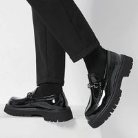 Men's Lug Sole Leather Dress Loafers | Metal Buckle View 12