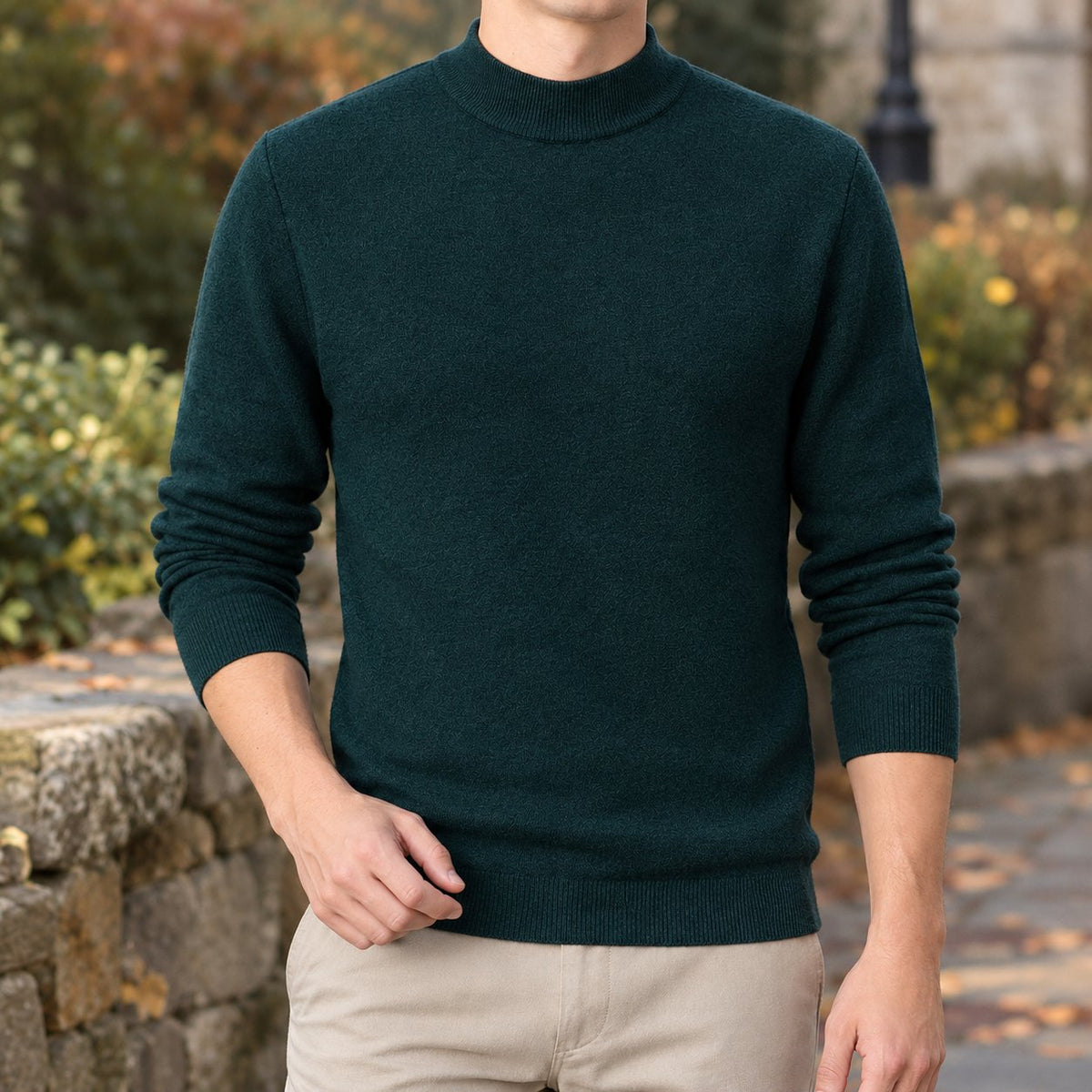 Men's Mock Neck Sweater | Slim Ribbed Knit Layer Side