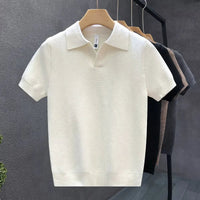 Men's Open Collar Knit Polo Top Front
