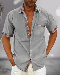 Men's Plaid Accent Button-Down Shirt | Hidden Contrast Trim Close Up