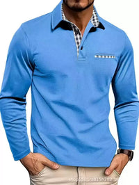 Men's Plaid Collar Long Sleeve Polo Top Angle
