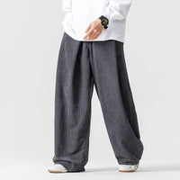 Men's Pleated Corduroy Pants | Wide Leg Cotton Streetwear Back