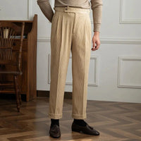 Men's Pleated Corduroy Trousers | High-Waist Tailored Fit Back