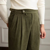Pantalon en velours côtelé plissé pour homme | Coupe ajustée taille haute