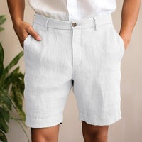 Men's Relaxed Fit Linen Shorts | Cuffed Hem Close Up