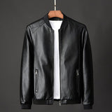 Veste pour homme en similicuir PU à col côtelé | Fermeture zippée sur le devant
