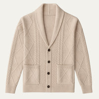 Men's Shawl Collar Wool Button Cardigan Sweater | Tailored Fit Angle