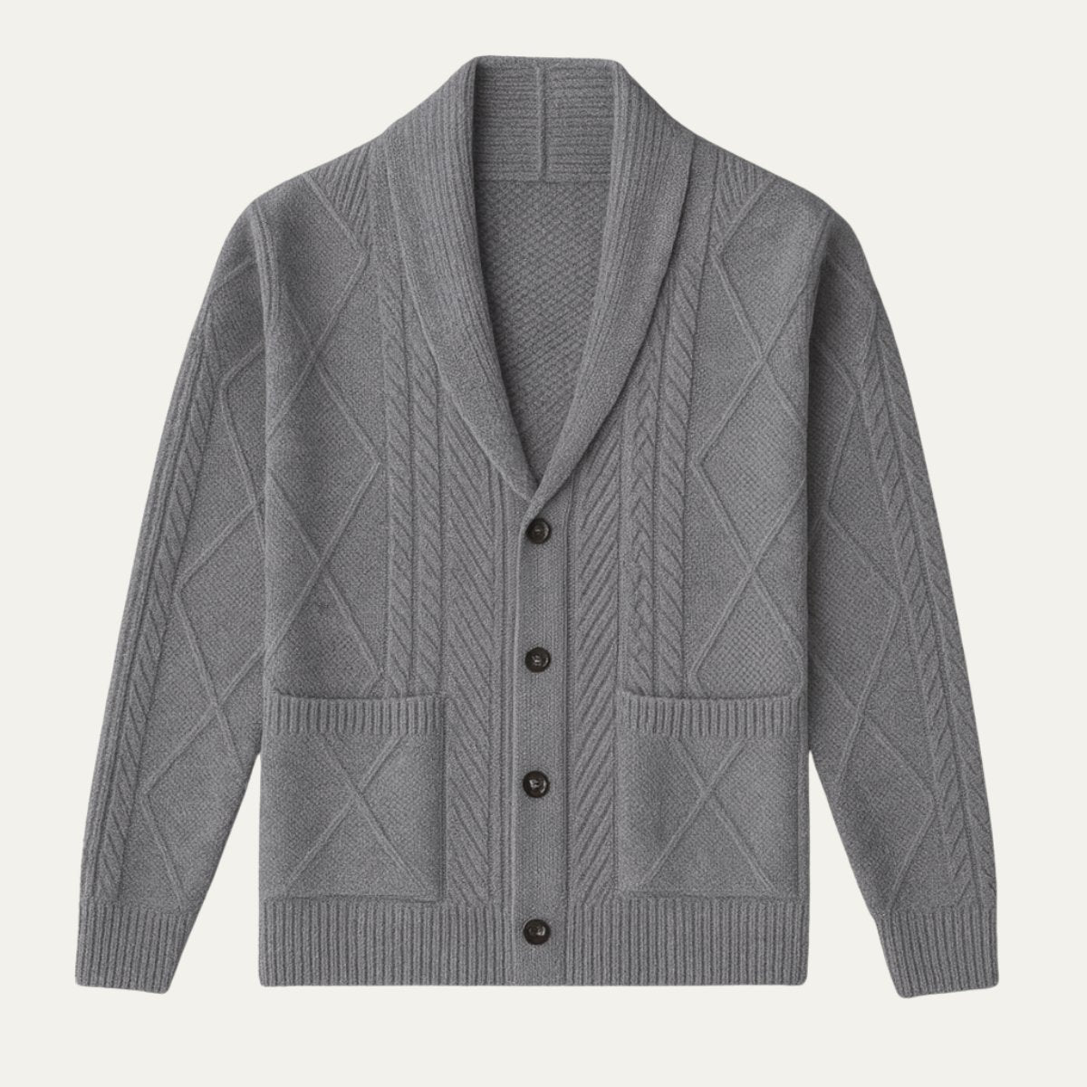 Men's Shawl Collar Wool Button Cardigan Sweater | Tailored Fit Close Up