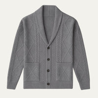 Men's Shawl Collar Wool Button Cardigan Sweater | Tailored Fit Close Up