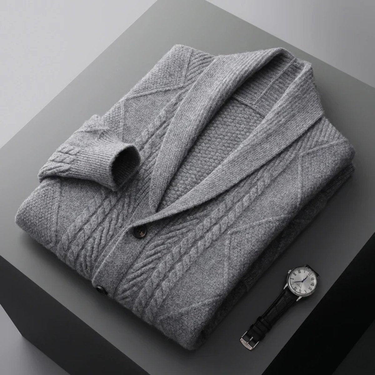 Men's Shawl Collar Wool Button Cardigan Sweater | Tailored Fit View 11