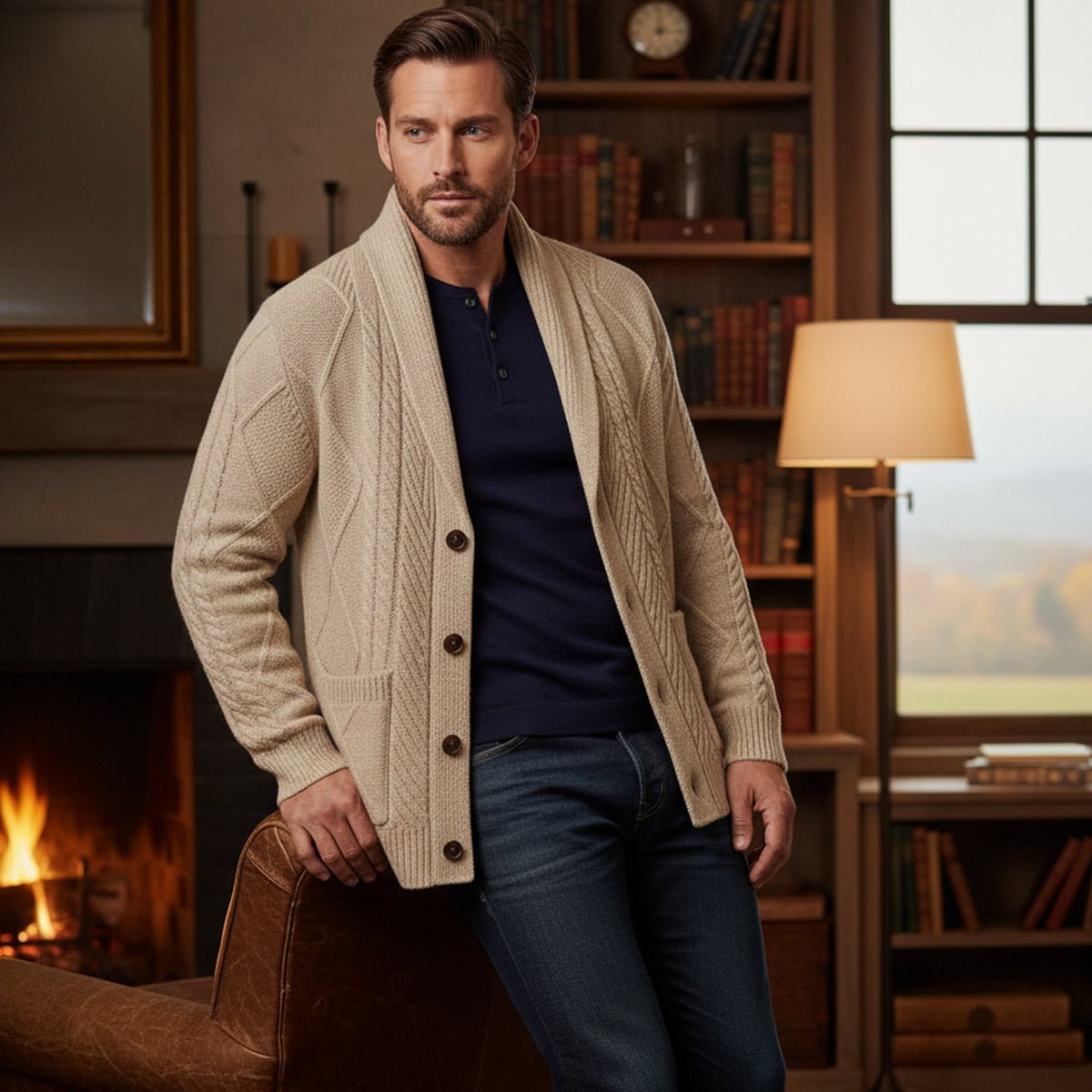 Men's Shawl Collar Wool Button Cardigan Sweater | Tailored Fit View 13