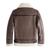 Men's Shearling Collar Leather Jacket | Zip Front Slim Fit Detail