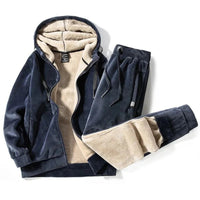 Men's Sherpa-Lined Hooded Tracksuit | Jacket Pants Winter Warmth Close Up