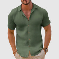 Men's Short Sleeve Collar Linen Shirt Back