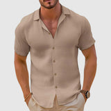 Chemise en lin à manches courtes pour homme avec col