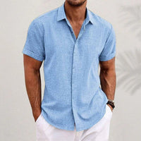 Men's Short Sleeve Linen Blend Casual Shirt | Tapered Fit Close Up