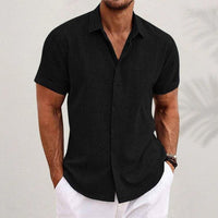 Men's Short Sleeve Linen Blend Casual Shirt | Tapered Fit Front