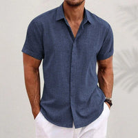 Men's Short Sleeve Linen Blend Casual Shirt | Tapered Fit Side
