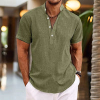 Men's Short Sleeve Linen Henley Shirt | Casual Angle