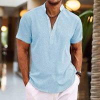 Men's Short Sleeve Linen Henley Shirt | Casual Detail