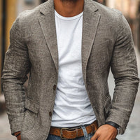 Men's Single-Breasted Cotton Linen Blazer | Slim Fit Close Up