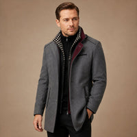 Men's Smart Casual Wool Trench Coat | Stand Collar Detachable Bib View 12