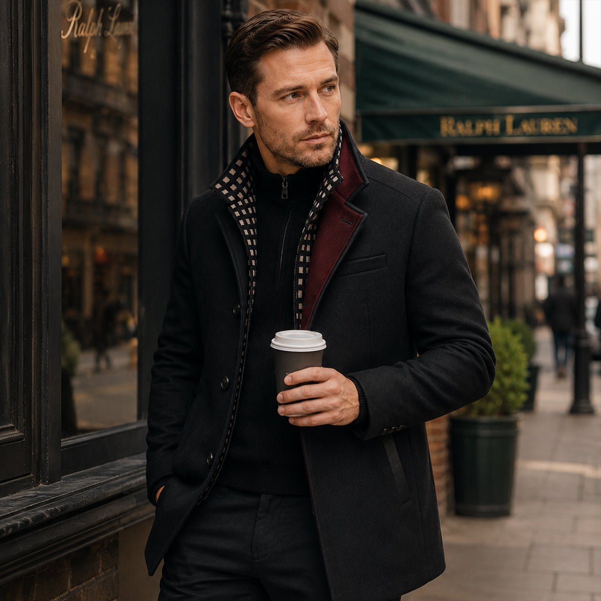 Men's Smart Casual Wool Trench Coat | Stand Collar Detachable Bib View 14