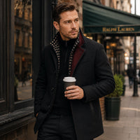 Men's Smart Casual Wool Trench Coat | Stand Collar Detachable Bib View 14