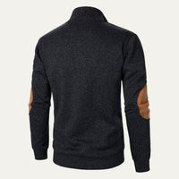 Men's Stand Collar Pullover Sweater | Suede Elbow Patches Front