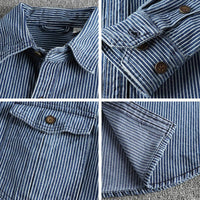 Men's Striped Vintage Denim Shirt | Classic Close Up