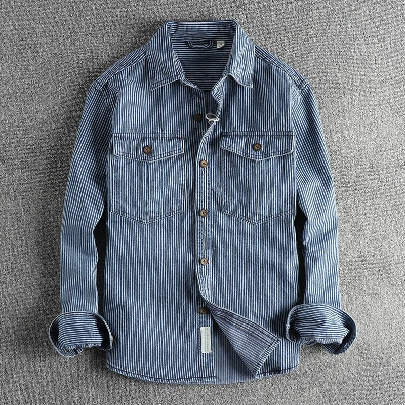 Men's Striped Vintage Denim Shirt | Classic Hero