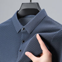 Men's Textured Elegance Polo Shirt | Snap Button Placket Front