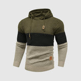 Suéter de punto de tres tonos para hombre | Sudadera con capucha de punto a rayas