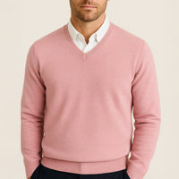 Men's V-Neck Wool Sweater | Slim Fit Knit Pullover Close Up