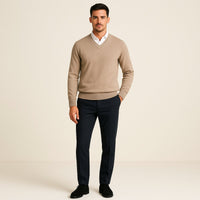 Men's V-Neck Wool Sweater | Slim Fit Knit Pullover Front