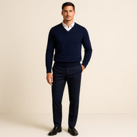 Men's V-Neck Wool Sweater | Slim Fit Knit Pullover Full