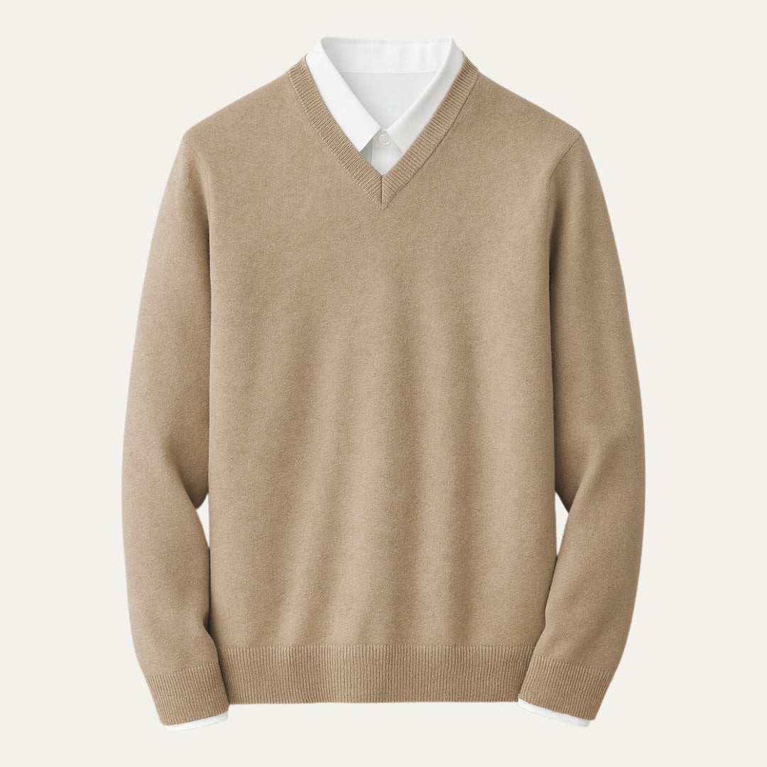 Men's V-Neck Wool Sweater | Slim Fit Knit Pullover Hero